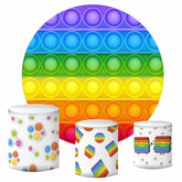 Lofaris Colorful Stripes Pop It Round Birthday Party Backdrop Kit